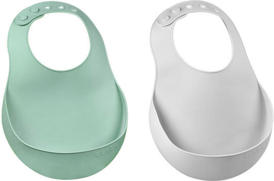 Beaba Wasserdicht Lätzchen Silikon mit Tasche Grün für 4 m+ 2Stück