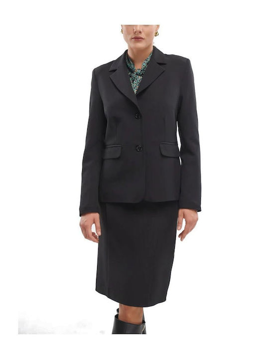 Fibes Lang Damen Krepp Blazer Black