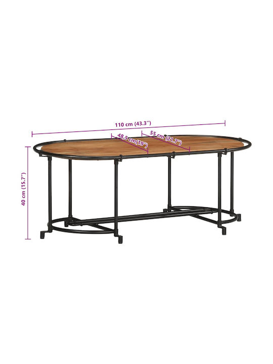 Oval Central Coffee Table from Solid Wood Brown M110xW55xH40cm