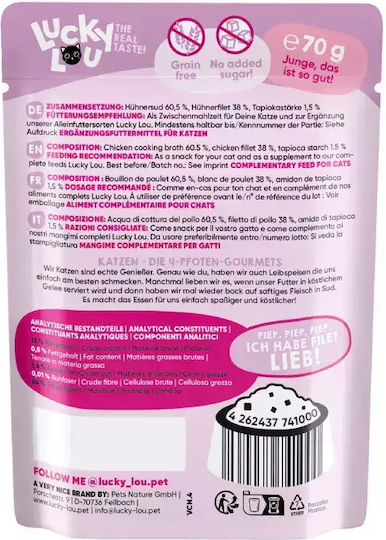 Lucky Lou Extrafood Wet Food for Adult Cats in Pouches with Chicken, Fish, Salmon, Shrimps, Tuna and Vegetables Grain-Free & Gluten-Free 70gr