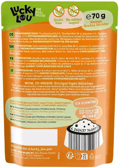 Lucky Lou Extrafood Wet Food for Cats in Pouches with Tuna, Fish, Salmon, Shrimps, Chicken and Vegetables Grain-Free & Gluten-Free 70gr
