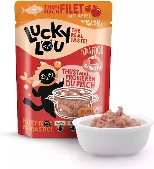 Lucky Lou Extrafood Nassfutter für Erwachsene Katzen in Beutel mit Thunfisch, Fisch, Lachs, Shrimps, Huhn und Gemüse ohne Getreide & Gluten 70gr