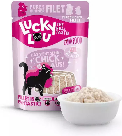 Lucky Lou Extrafood Wet Food for Adult Cats in Pouches with Chicken, Fish, Salmon, Shrimps, Tuna and Vegetables Grain-Free & Gluten-Free 70gr