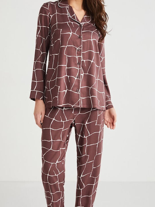Penye Mood Winter Damen Pyjama-Set Braun