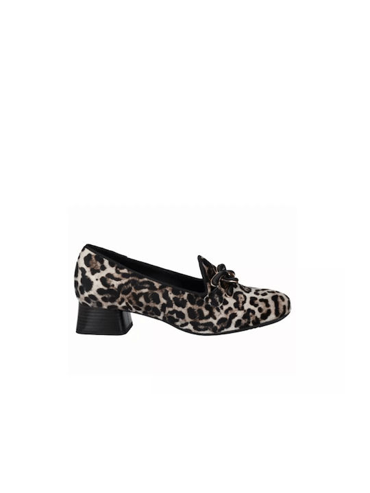 D Chicas Leather Beige Medium Heels Animal Print