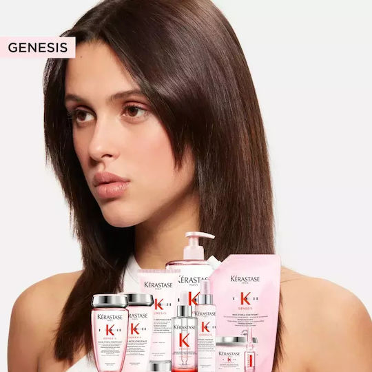 Kérastase Genesis Bain Hydra Fortifiant Hair Care Set against Hair Loss for Fine Hair with Shampoo, Conditioner and Heat Protection 3pcs