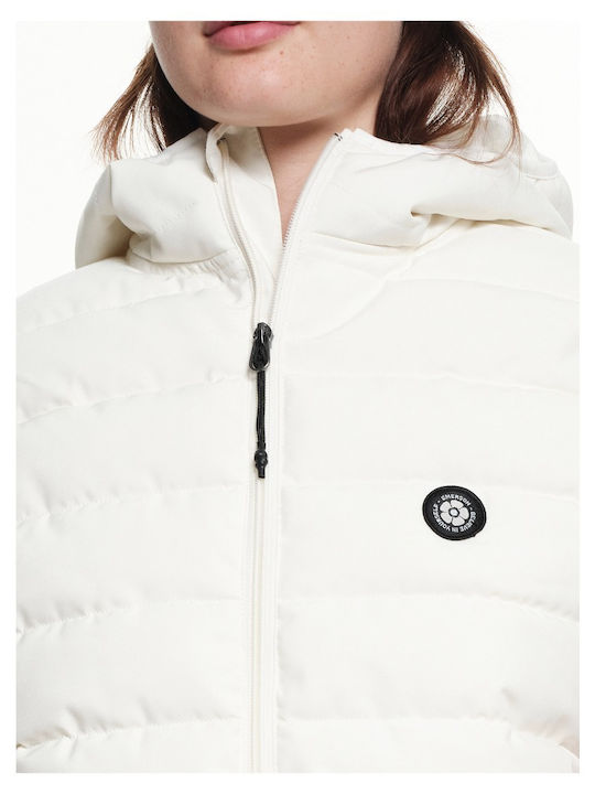 Women's Short Puffer Jacket for Winter with Hood White