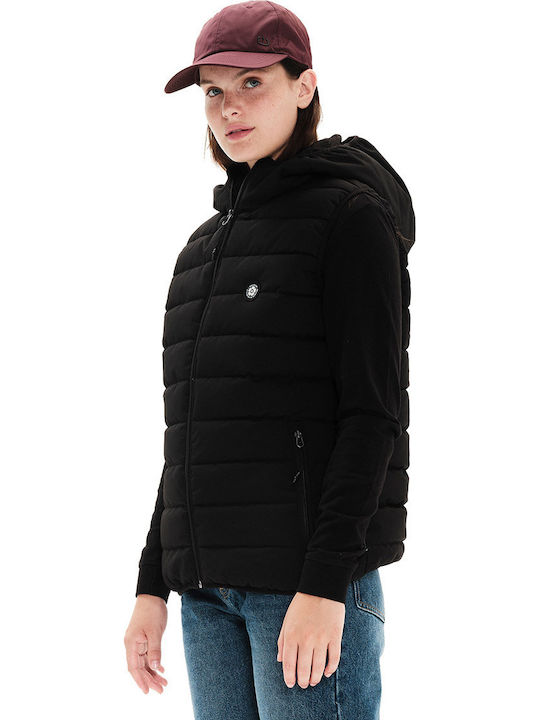 Women's Short Puffer Jacket for Winter with Hood Black