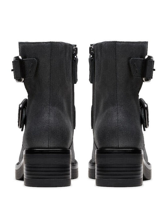 Damen Biker-Stiefel Schwarz