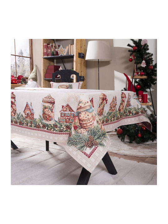 Teoran Weihnachtlich Tischtuch Stoff Weiß L140xB180cm.