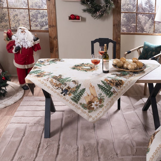 Teoran Christmas Tablecloth Fabric White L140xW180cm.