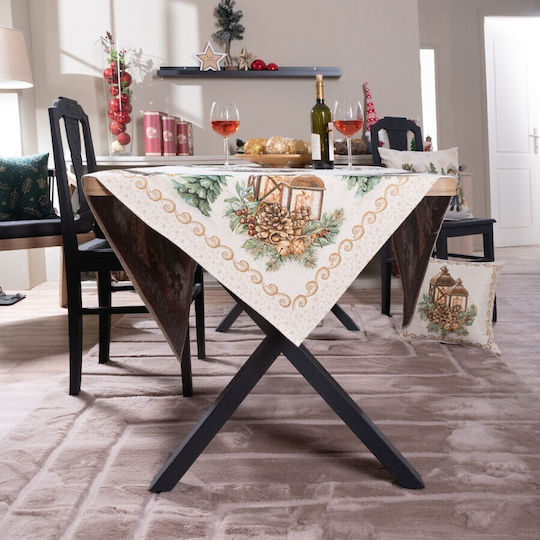 Teoran Christmas Tablecloth Fabric White L140xW180cm.