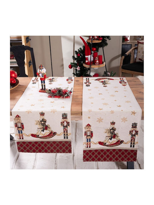 Teoran Christmas Tablecloth Runner Fabric White L45xW140cm.
