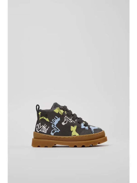 Twins Leather Kids Boots with Laces Multicolored