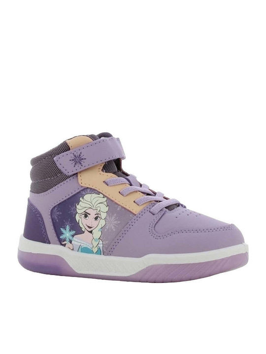 Frozen Παιδικά Sneakers High Ανατομικά με Σκρατς & Φωτάκια Λιλά