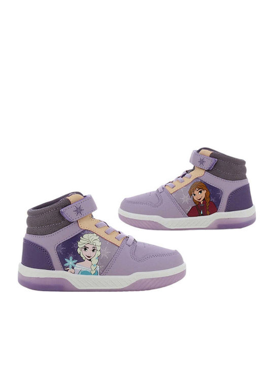 Frozen Παιδικά Sneakers High Ανατομικά με Σκρατς & Φωτάκια Λιλά