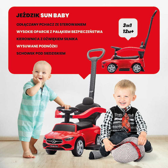 Sun Baby Mercedes C-Class Αυτοκινητάκι Ride On με Χειρολαβή για 12+ μηνών Κόκκινο