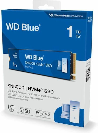 Western Digital Blue SN5000 SSD 1TB M.2 Type With PCI Express 4.0 Connection WDS100T4B0E