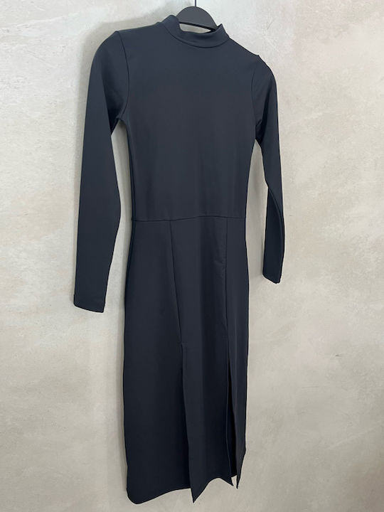Rochie Midi Cu Guler Înalt Negru