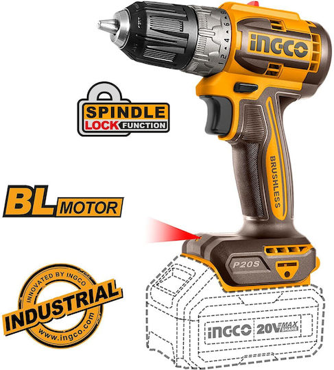 Ingco Set Angle Wheel & Drill Driver & Impact Driver & Hammer & Lens Brushless 20V with 2 Batteries 4Ah and Case