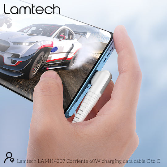 Lamtech Angle (90°) USB 2.0 Cable USB-C male - USB-C 60W PD Λευκό 1m LAM114307