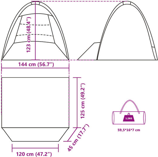 vidaXL Σκηνή 3 Ατόμων Μπλε