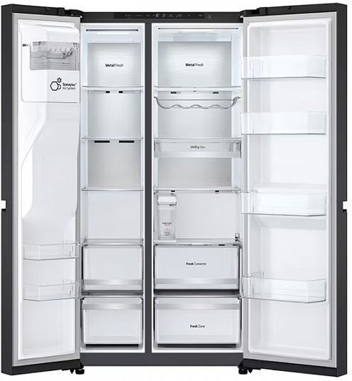 LG Side-by-Side Kühlschrank 628Es Total NoFrost H179xB91.3xT73.5cm. Schwarz GSLE91EVAC