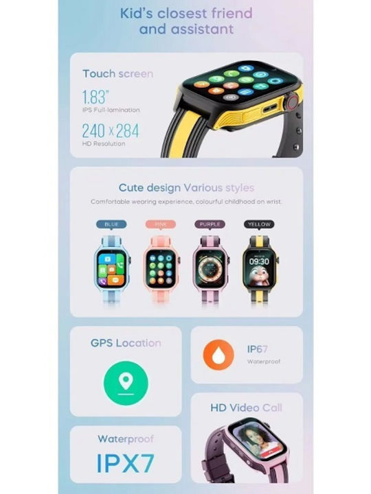 Kinder-Smartwatch 4G Mit GPS Und Kamera Schwarz
