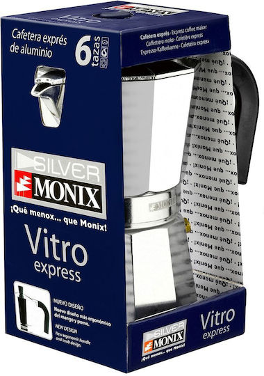 Monix Vitro Express Stovetop Espresso Pot for 12Cups Inox Silver