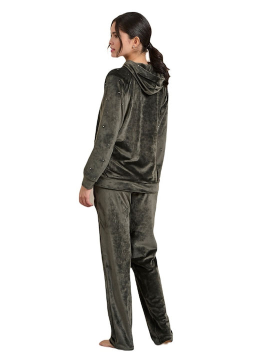 Jeannette Lingerie Winter Velvet Women's Pyjama Pants Stone