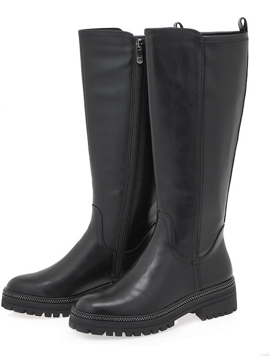 Synthetic Leather Medium Heel Women's Boots Black