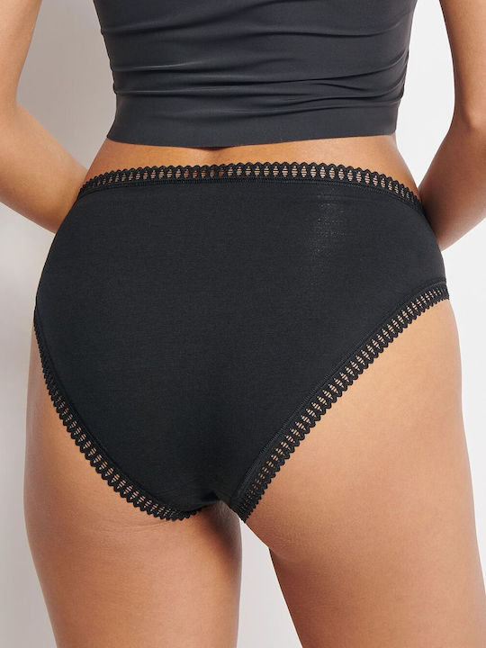H High Βαμβακερά High Waist Women's Slip 3Pack with Lace Blue