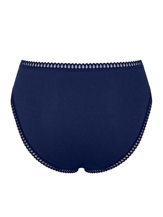 H High Βαμβακερά High Waist Women's Slip 3Pack with Lace Blue