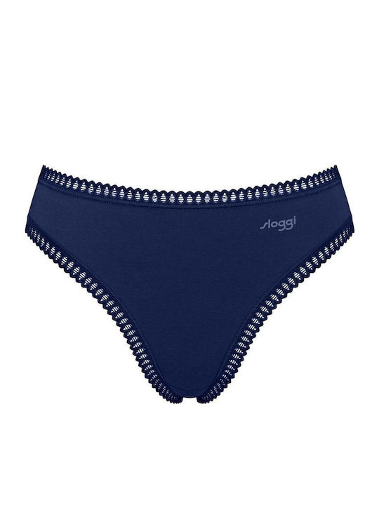 H High Βαμβακερά High Waist Women's Slip 3Pack with Lace Blue