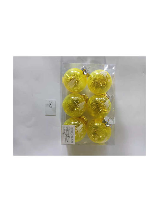 Hanging Ball Ornament Yellow Set 6pcs