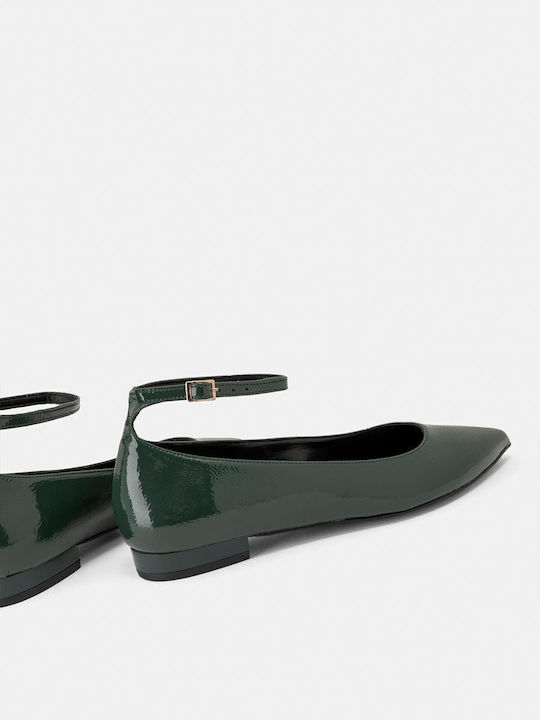 Patent Leather Pointy Ballerinas Green