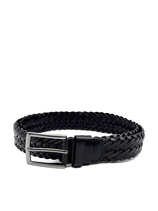 Men's Belt Leather Knitted Black