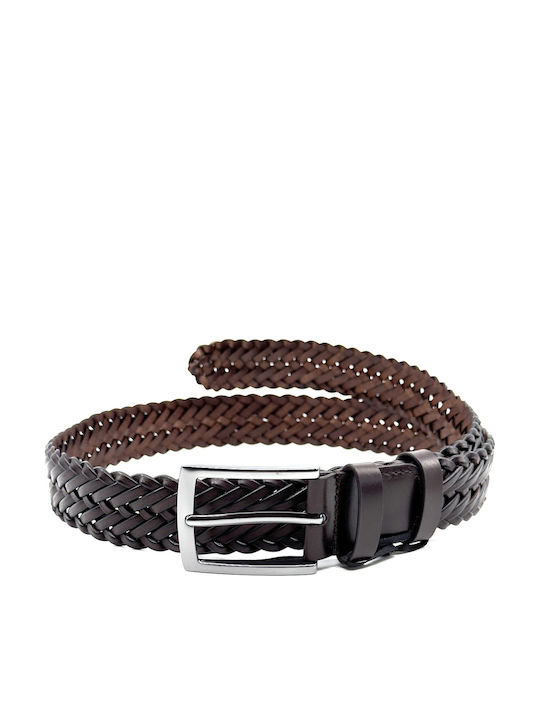 Men's Belt Leather Knitted Brown