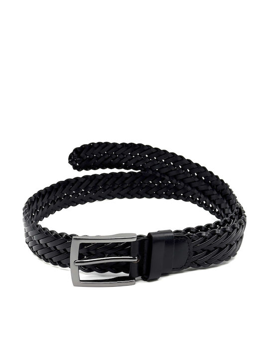 Men's Belt Leather Knitted Black