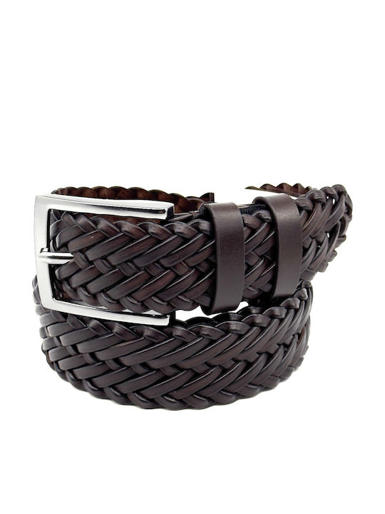Men's Belt Leather Knitted Brown