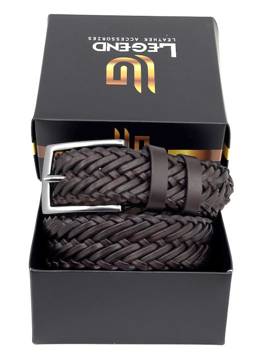 Men's Belt Leather Knitted Brown