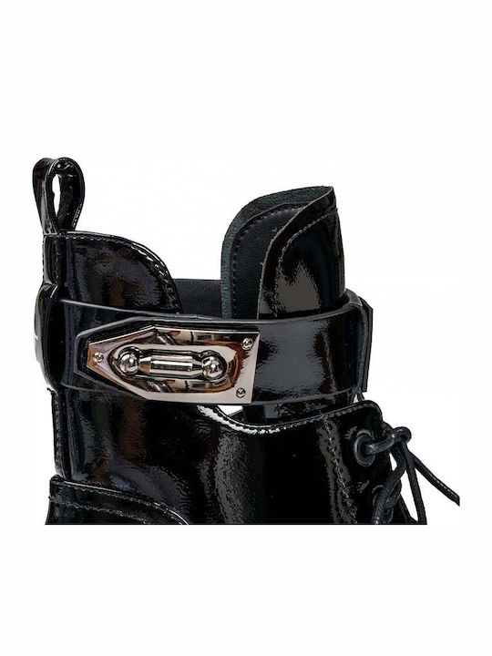 Women's Patent Leather Ankle Boots Black
