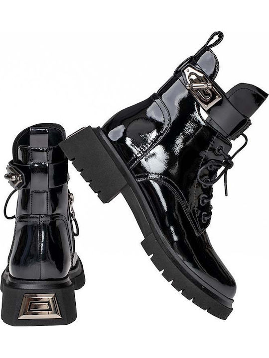 Women's Patent Leather Ankle Boots Black
