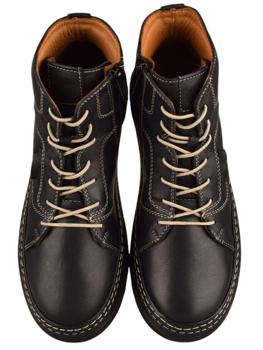 Leder Stiefeletten Damen Schwarz