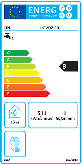 Lin Lifvd2 Θερμοσίφωνας 30lt Glass 2kW
