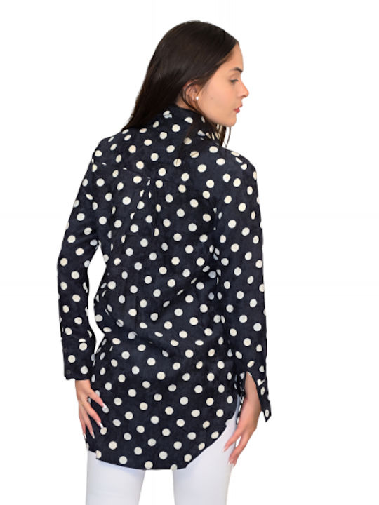 Morena Spain Women's Polka Dot Long Sleeve Shirt Black/White