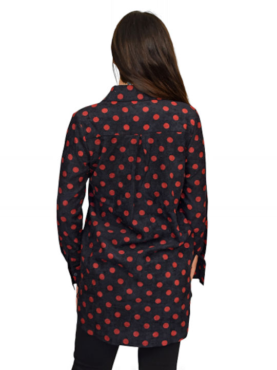 Morena Spain Women's Polka Dot Long Sleeve Shirt black/red