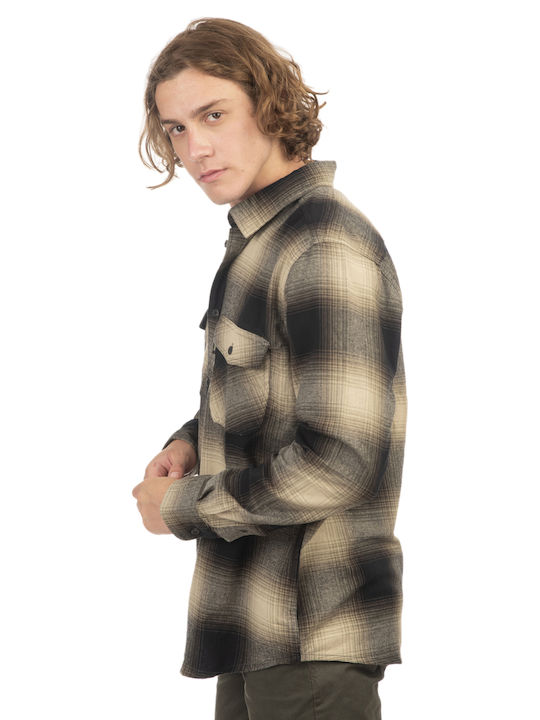 Rebase Long-sleeved Flannel Shirt Checked Black Greige