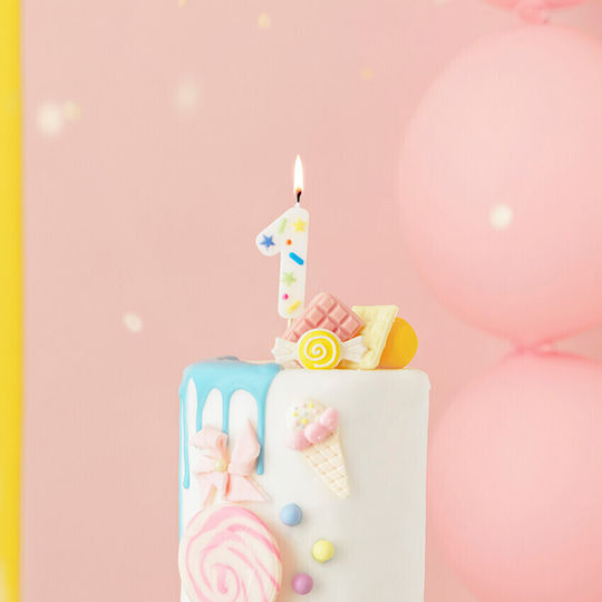 PartyDeco Birthday Candle Number "1" in White Color SCU11-1
