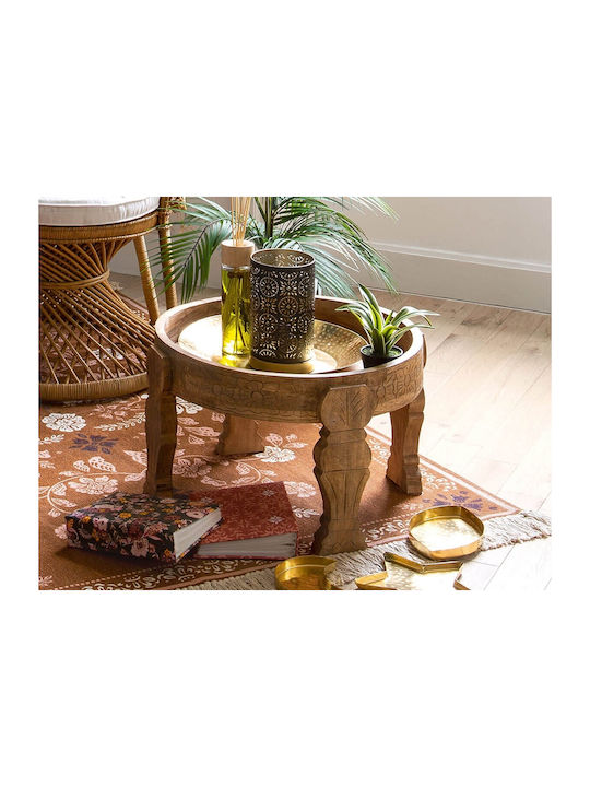 Round Side Coffee Table Gypsy Made of Solid Wood Beige W51xL51xH33.5cm